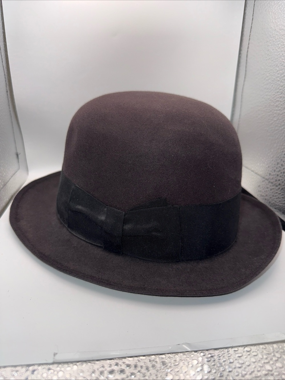 Men's Dark Brown Wool Felt Bowler Hat with Grosgrain Band